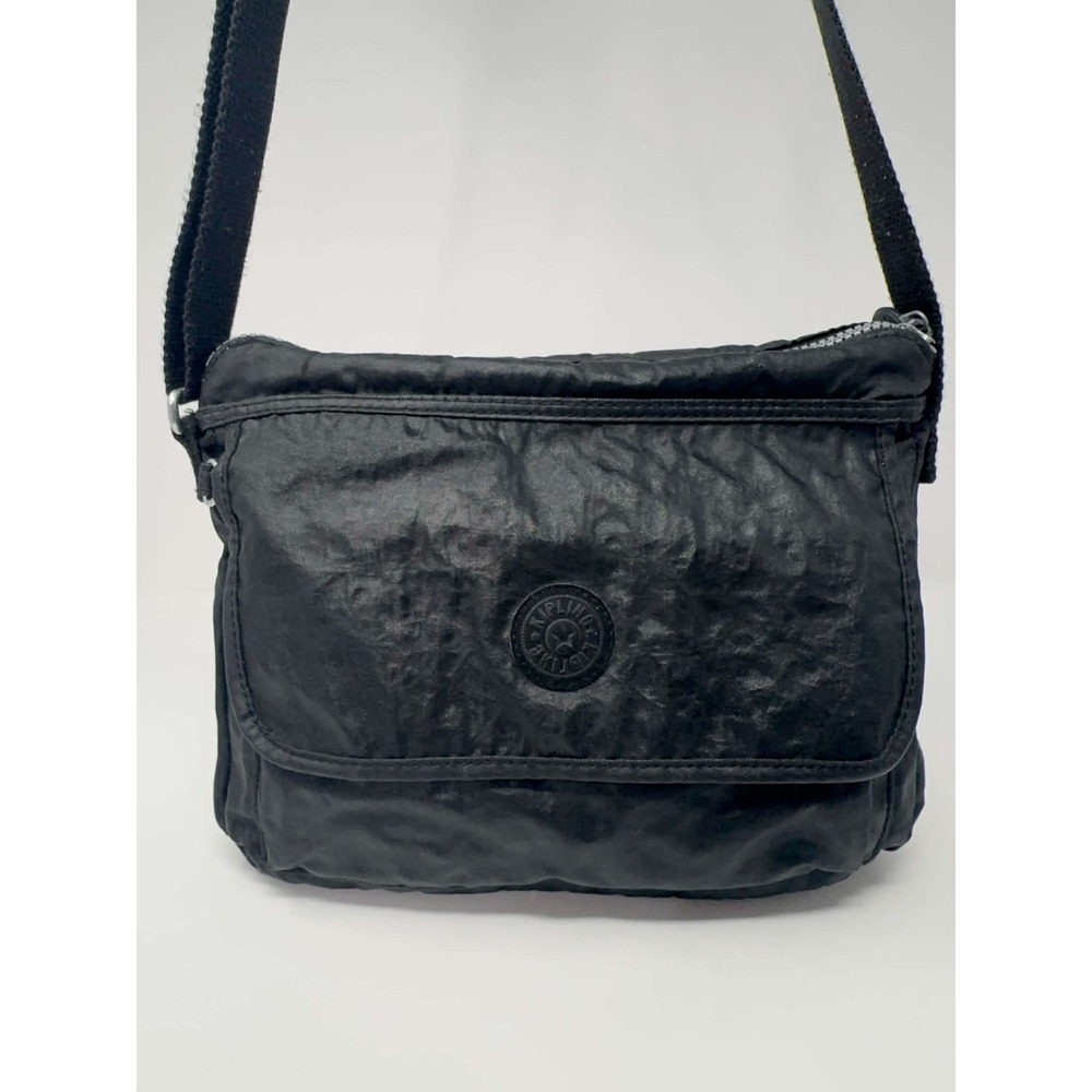 Kipling Aisling Black Crinkle Nylon Crossbody Bag Adjustable Strap Multi‎ Pocket